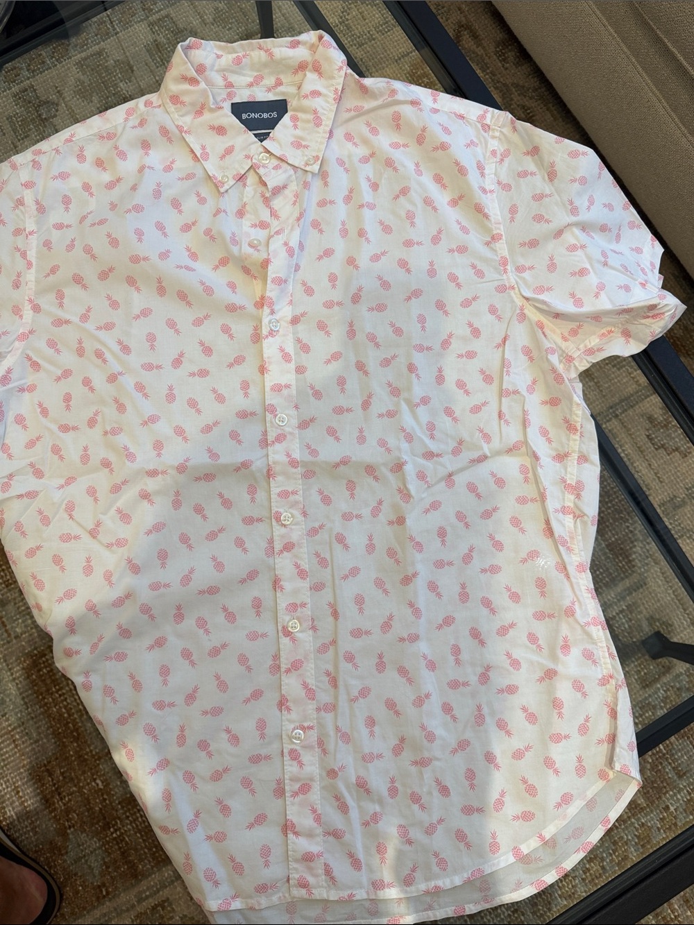 Bonobos White Short-Sleeve Button-Down with Pink Pineapple Print